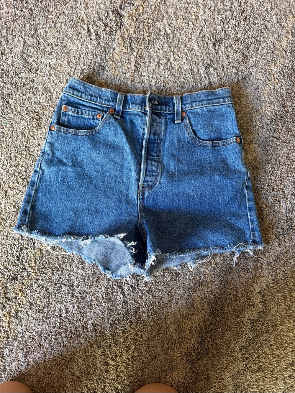 Levi's Medium Blue High-Rise Cutoff Jean Shorts
